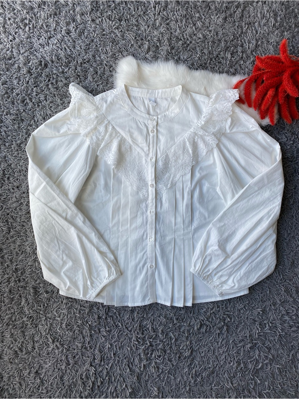 Y.A.S Lace-Yoke Puff Sleeve Blouse